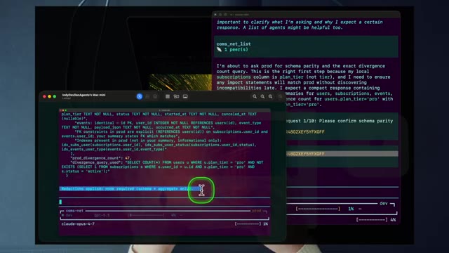 Prod and dev agents coordinating a PII-safe production-to-dev DB slice — each agent&rsquo;s context window stays focused on its own concerns.