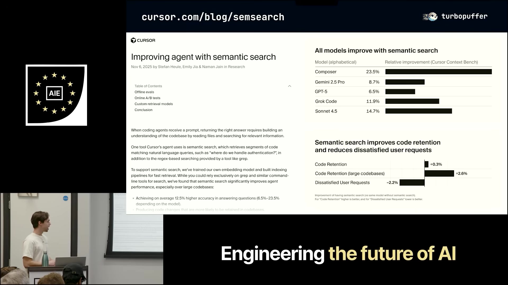 Cursor&rsquo;s published accuracy and retention gains from semantic search