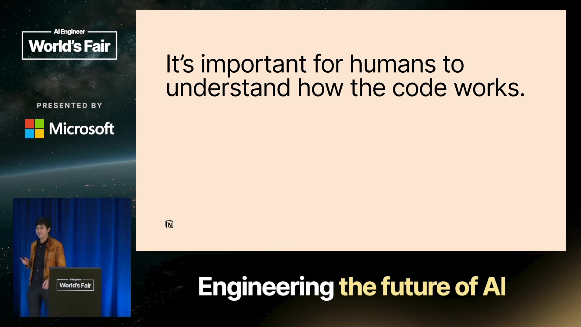 Geoffrey Litt opening slide — 'I think it is still important for people to understand how code works.'