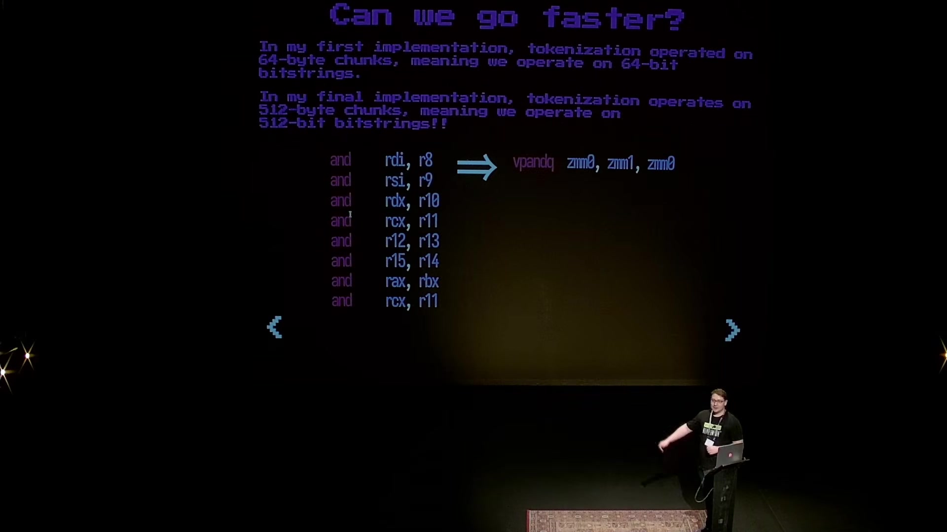 Slide: can we go faster? Operate on 512-byte chunks and 512-bit bitstrings