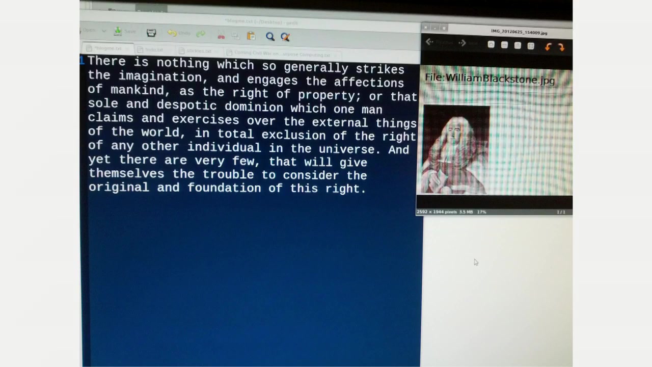 Slide: William Blackstone quotation beginning &ldquo;There is nothing which so generally strikes the imagination, and engages the affections of mankind, as the right of property&rdquo;
