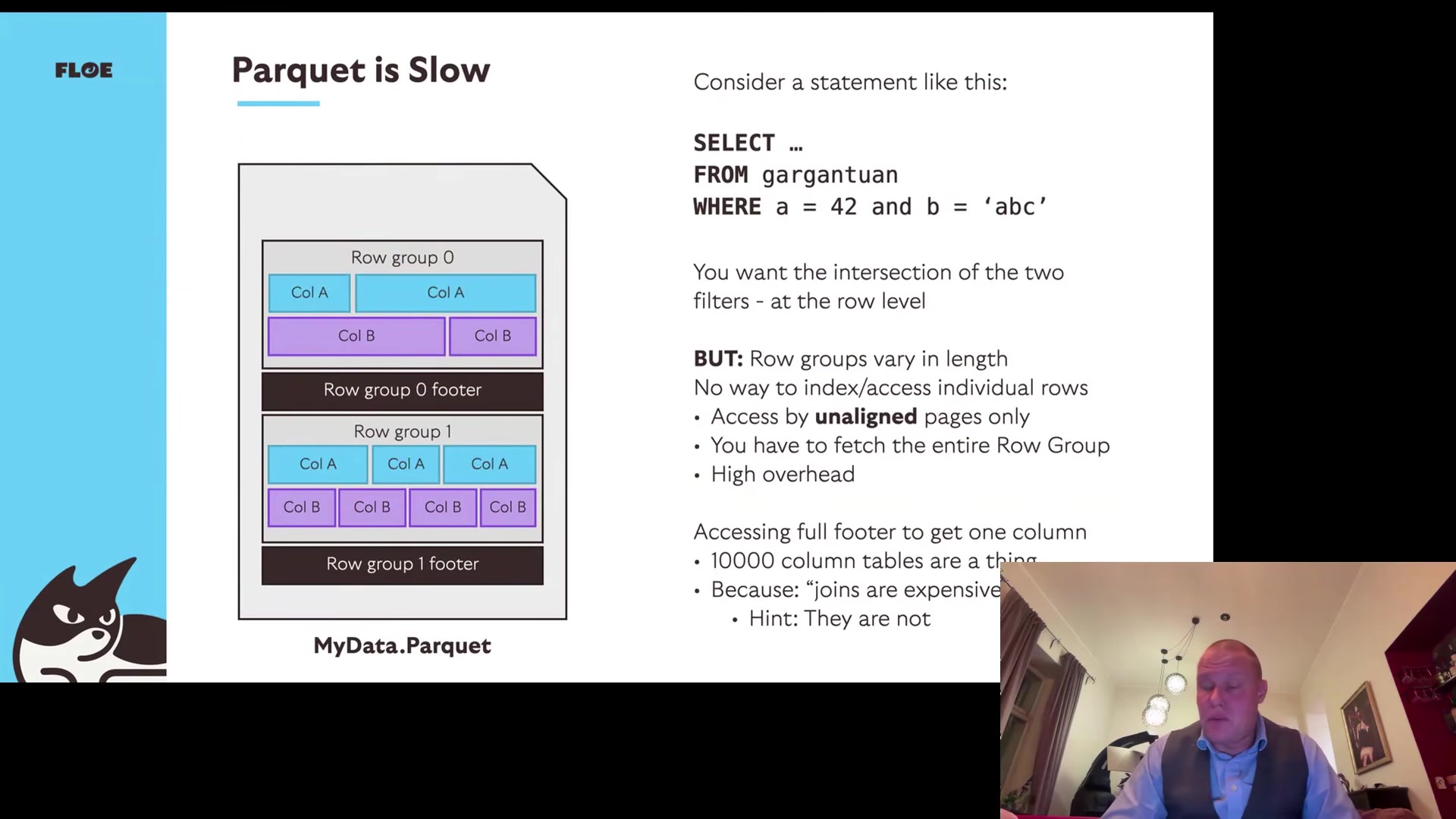 Slide: Parquet is slow, row groups and unaligned column pages