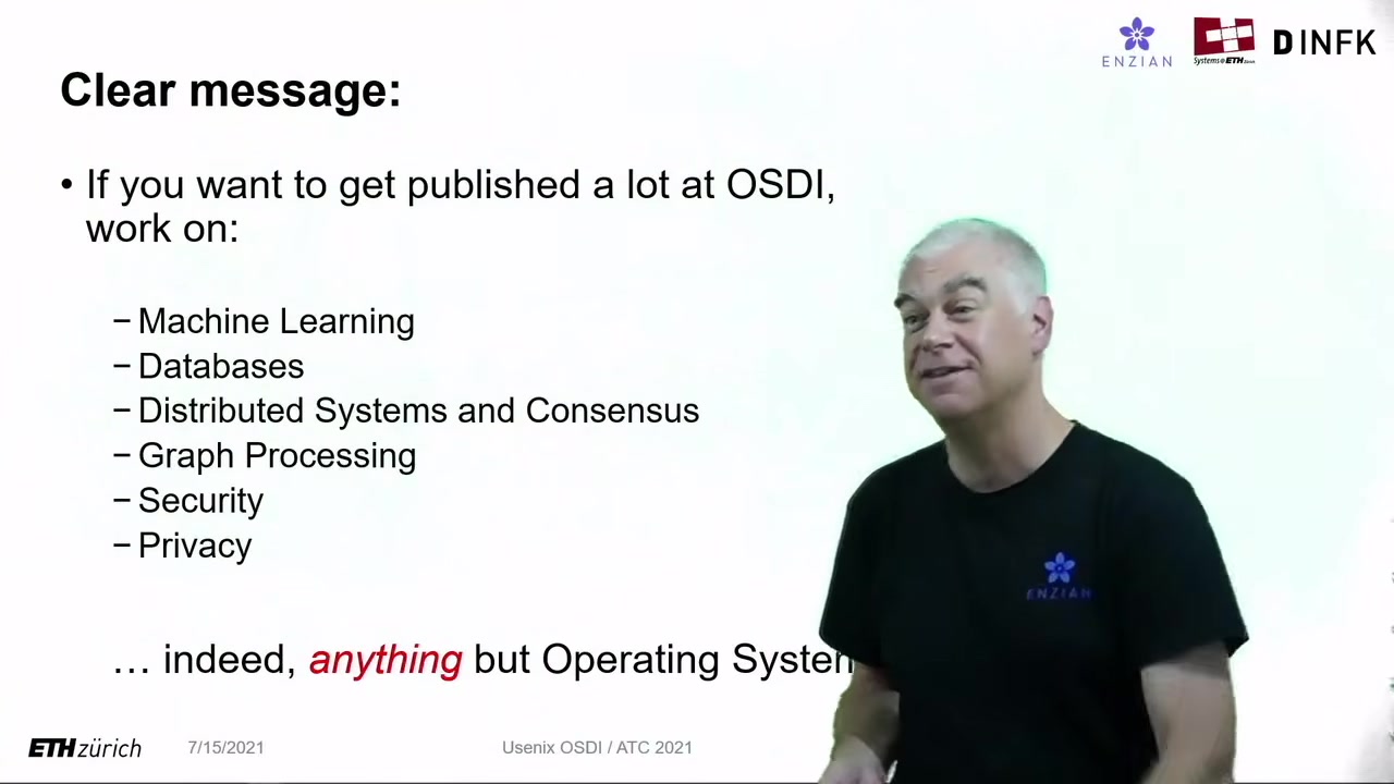 Slide: Clear message, if you want to get published at OSDI, work on anything but operating systems