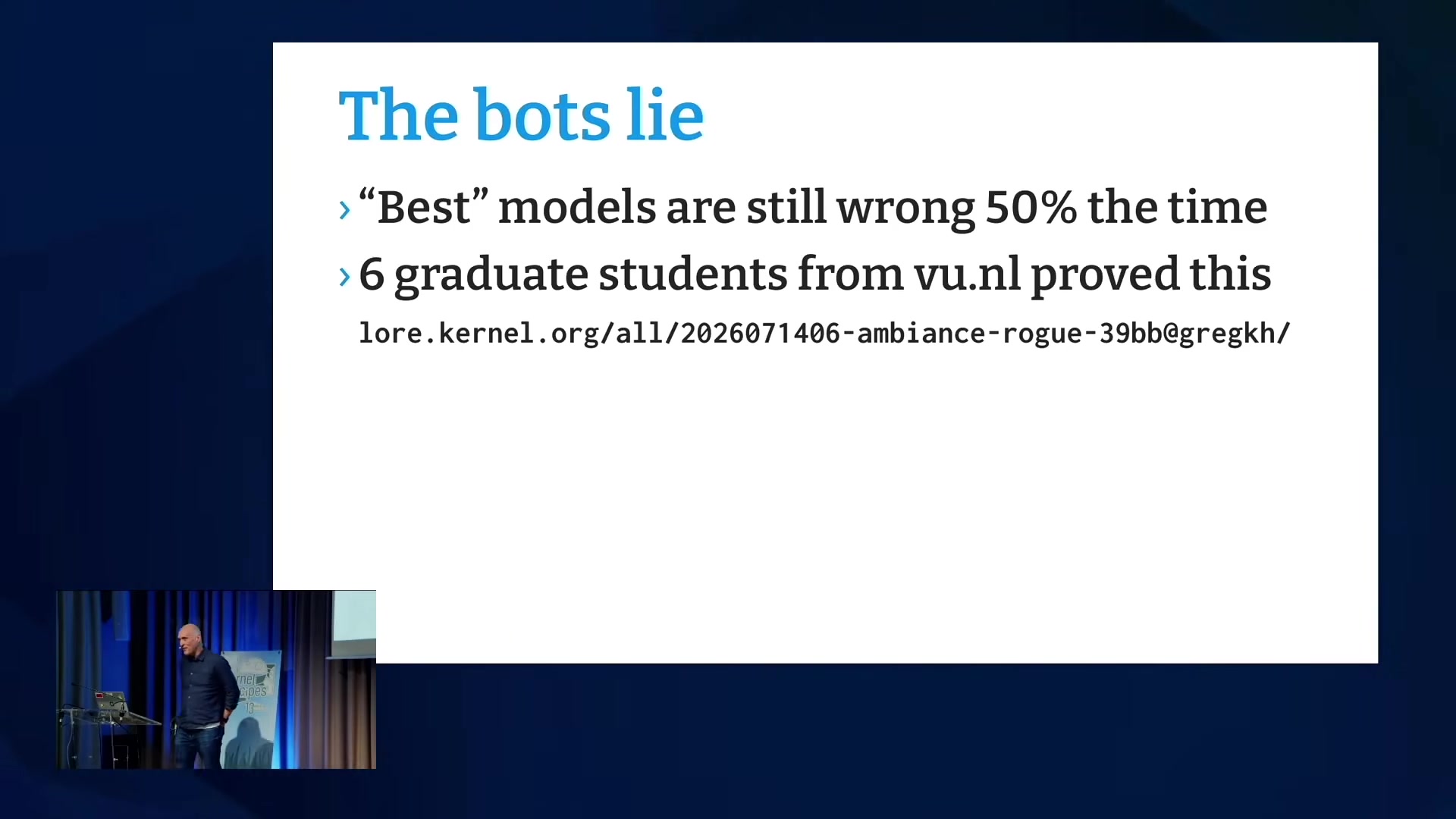 Slide: The bots lie, best models still wrong 50% of the time